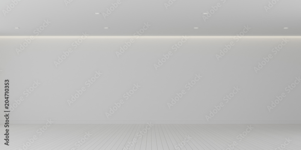 Aufkleber 3d rendering of the empty room space and white wall with interior lighting,perspective of minimal de