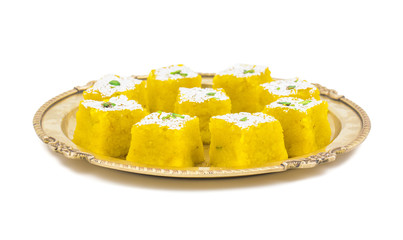 Indian Sweet Kopra pak Also Know as Barfi is a Gujarati style of making coconut burfi. This sweet or mithai is made from freshly grated coconut, sugar, milk and mawa.