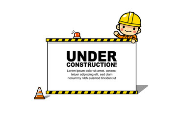 Vector under construction page illustration with cute worker character
