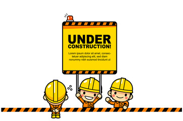 Vector under construction page illustration with cute worker character