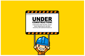 Vector under construction page illustration with cute worker character