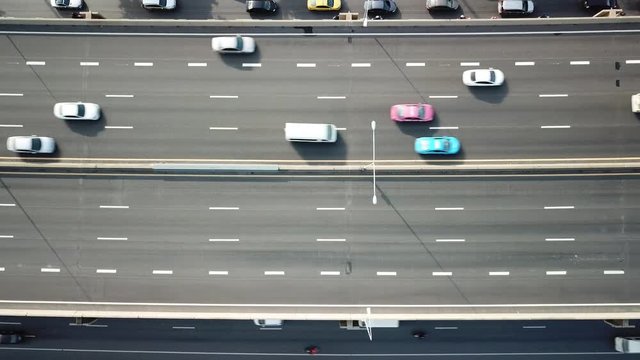 Aerial view of traffic on the highway (urban transportation) in the morning in Bangkok Thailand
