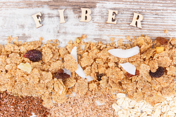 Ingredients as source natural vitamins and dietary fiber, healthy nutrition concept