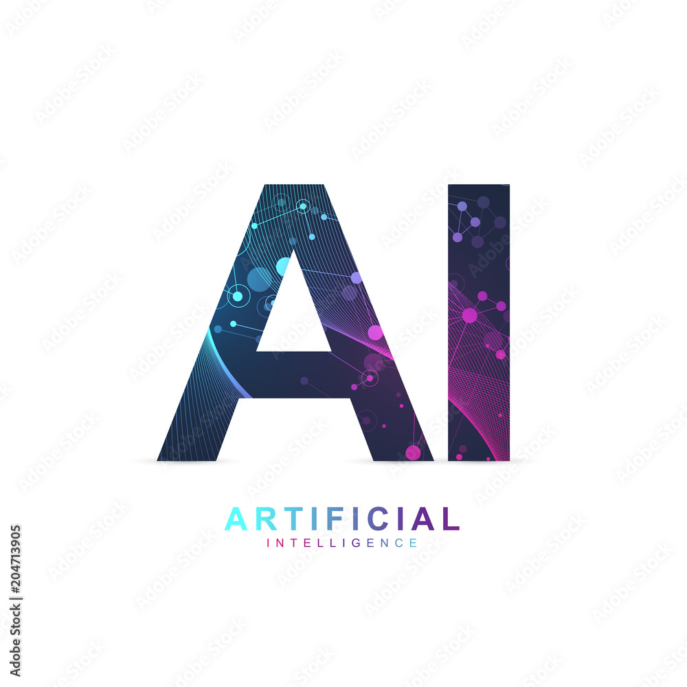 Leinwandbilder Artificial Intelligence Logo. Artificial Intelligence and Machine Learning Concept. Vector symbol AI. Neural networks and another modern technologies concepts. Technology sci-fi concept
