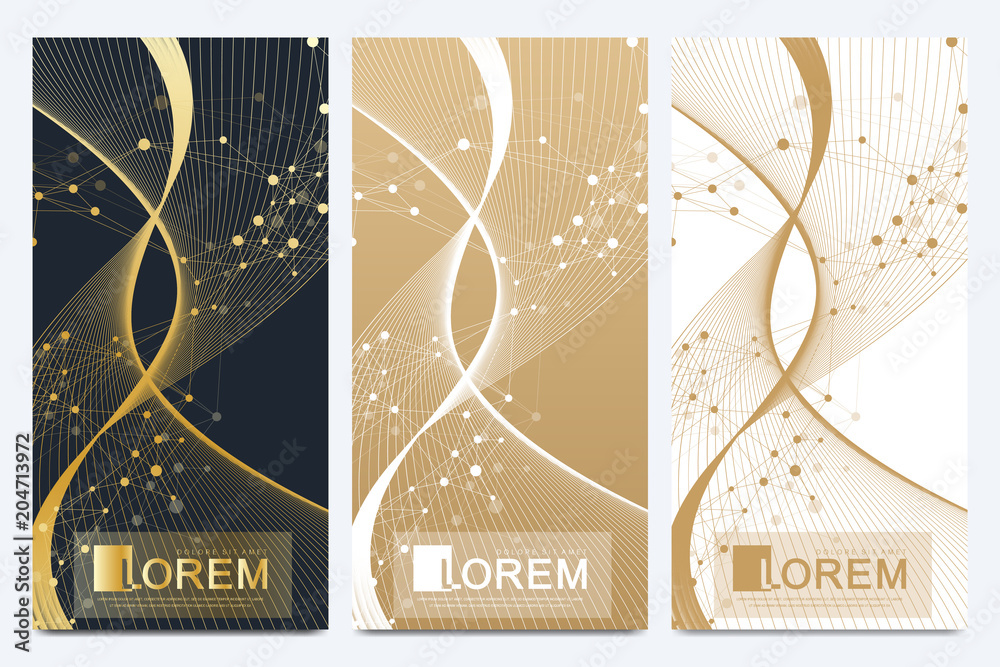 Aufkleber modern set of vector flyers. molecule and communication background. geometric abstract golden packag
