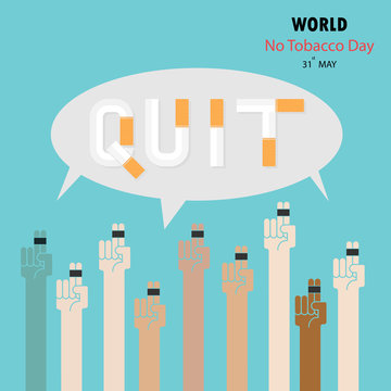 Human hands and cigarette.Quit Tobacco vector logo design template.May 31st World No Tobacco Day concept.Stop Smoking.No Smoking Day.No Tobacco Day Awareness Idea Campaign.Vector illustration.