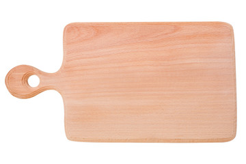 chopping board made of beech wood, new empty board with handle, top view