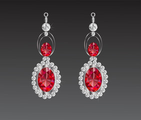 Fototapeta na wymiar Earrings red diamond vector illustration