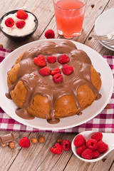 Chocolate cake with raspberries.