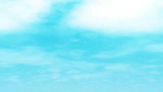 シンプルなCGの水色の空と雲と日光　ループ