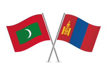 Maldives and Mongolia flags. Vector illustration.