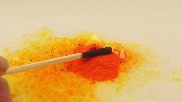 Burning ammonium dichromate on snow