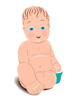 Flat drawing of the baby. Funny kid. Naked baby Kids. Isolated, white. Vector