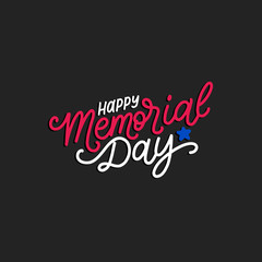 Happy Memorial Day handwritten phrase in vector. National american holiday illustration with color stars.