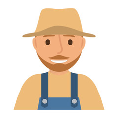 Farmer in overalls in straw hat a flat illustration in a vector.Field with rural man village or countryside human.Vector illustration isolated on white background 

