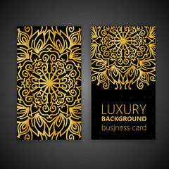 Business card set golden mandala decorative elements. Vintage decorative elements. Islam, Arabic, Indian, moroccan,spain, turkish, pakistan, motifs.