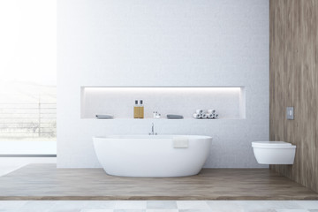 Fototapeta na wymiar White and wooden bathroom design