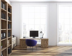 Classic home office interior, computer light