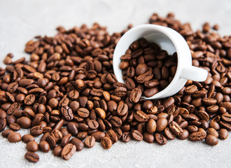 Cup  full of coffee beans