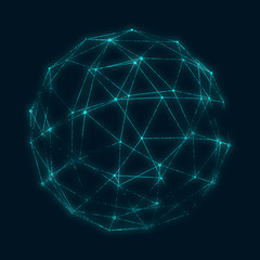 Wire frame style design. Platonic solid design. Connected lines with dots.