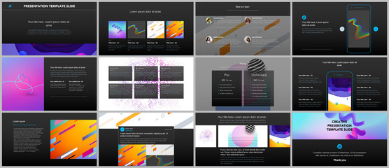 Minimal presentations, portfolio templates. Simple elements on black background. Brochure cover vector design. Presentation slides for flyer, leaflet, brochure, report, marketing, advertising