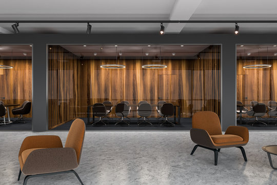 Brown armchairs lobby, meeting room