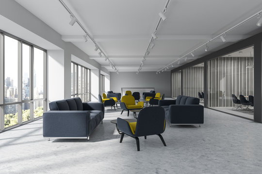 Office waiting room, yellow armchairs