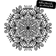 Outline Mandala for coloring book. Decorative round ornament. Anti-stress therapy pattern. Weave design element. Yoga logo, background for meditation poster. Unusual flower shape. Oriental vector.