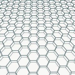 Perspective view on honeycomb. Hexagon pattern background. Isometric geometry