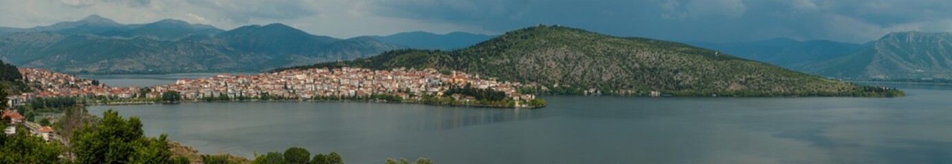 High Resolution Panorama of Kastoria city and Lake, Greece