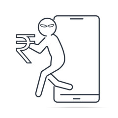 Hacker or Thief stealing money from smartphone and Rupee INR sign icon. Internet security concept