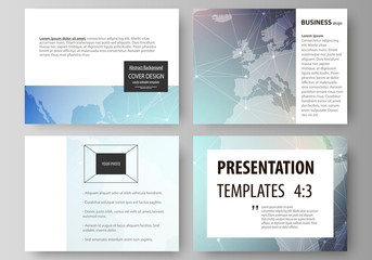 The minimalistic abstract vector illustration of the editable layout of the presentation slides design business templates. Molecule structure, connecting lines and dots. Technology concept.
