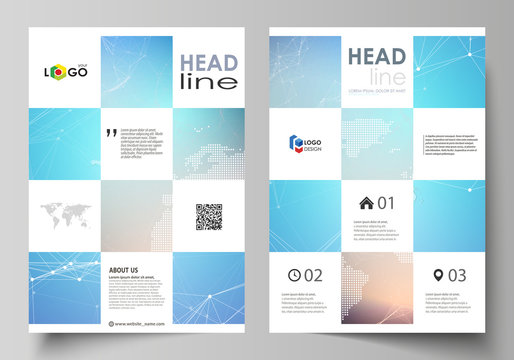 The vector illustration of the editable layout of A4 format covers design templates for brochure, magazine, flyer, booklet, report. Molecule structure. Science, technology concept. Polygonal design.