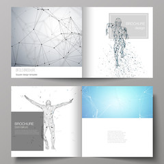 The vector illustration of editable layout of two covers templates for square design bifold brochure, magazine, flyer, booklet. Artificial intelligence concept. Futuristic science vector illustration