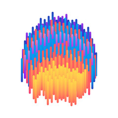 Gradient banner with bright colorful vertical geometric shapes and stripes isolated on white background - abstract graphic badge with fluid color for business template, vector illustration.