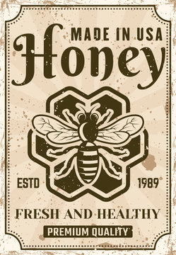 Honey Vector Advertising Poster In Vintage Style