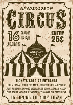 Circus tent vector invitation retro style poster