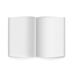 Realistic, white blank book template for design.