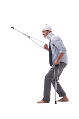 Injured businessman isolated on white background