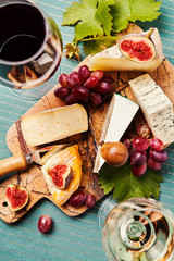 Variety of cheeses on serving board