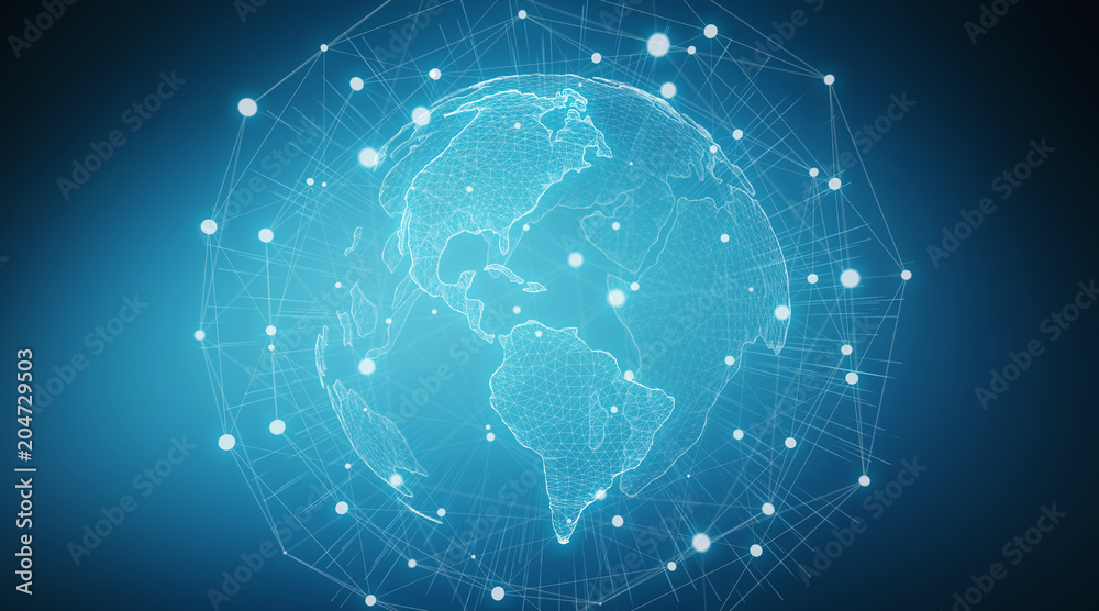 Poster connections system global world view 3d rendering