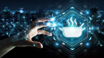 Businesswoman using application to order home made food online 3D rendering