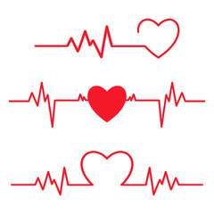 Set of cardiogram design elements. Heartbeat line isolated on white background
