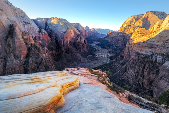 Landscape view of mountain valley in Zion national park, Utah