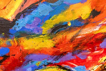 Fototapete Aquarell A vibrant and colourful oil and acrylic abstract painting on canvas painted with wild and free brush strokes  © F-Stop Boy