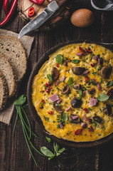 Fresh omelette, pickles mushrooms and chilli