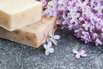 Handmade soap scrub and lilac