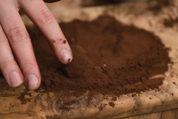 closeup photo of making chocolate truffles
