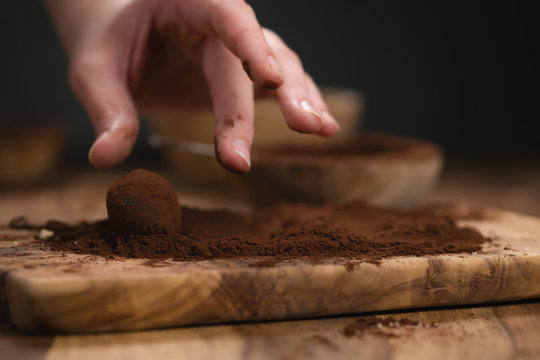 closeup photo of making chocolate truffles