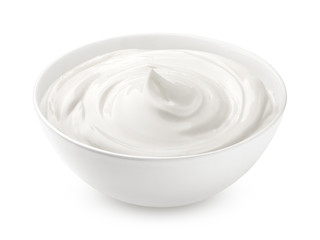 sour cream in glass, mayonnaise, yogurt, isolated on white background, clipping path, full depth of...